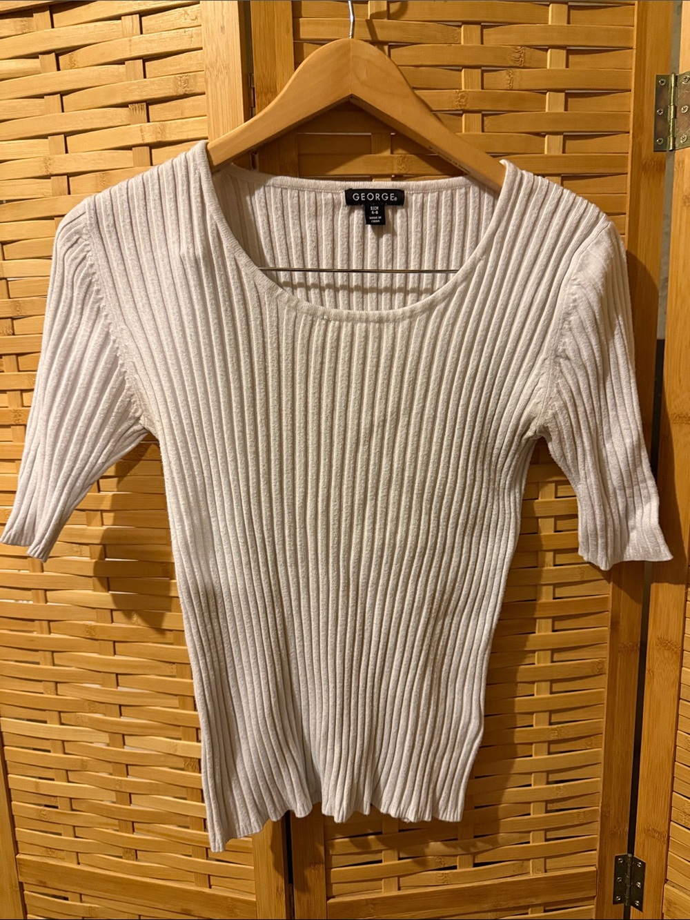 George Cream Ribbed Scoop-Neck Short-Sleeve Sweater